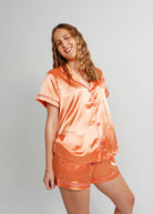 Night Sweet Thing Womens Candy Orange Satin Short Pyjama Set