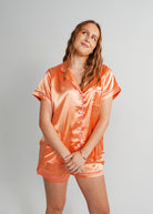 Night Sweet Thing Womens Candy Orange Satin Short Pyjama Set
