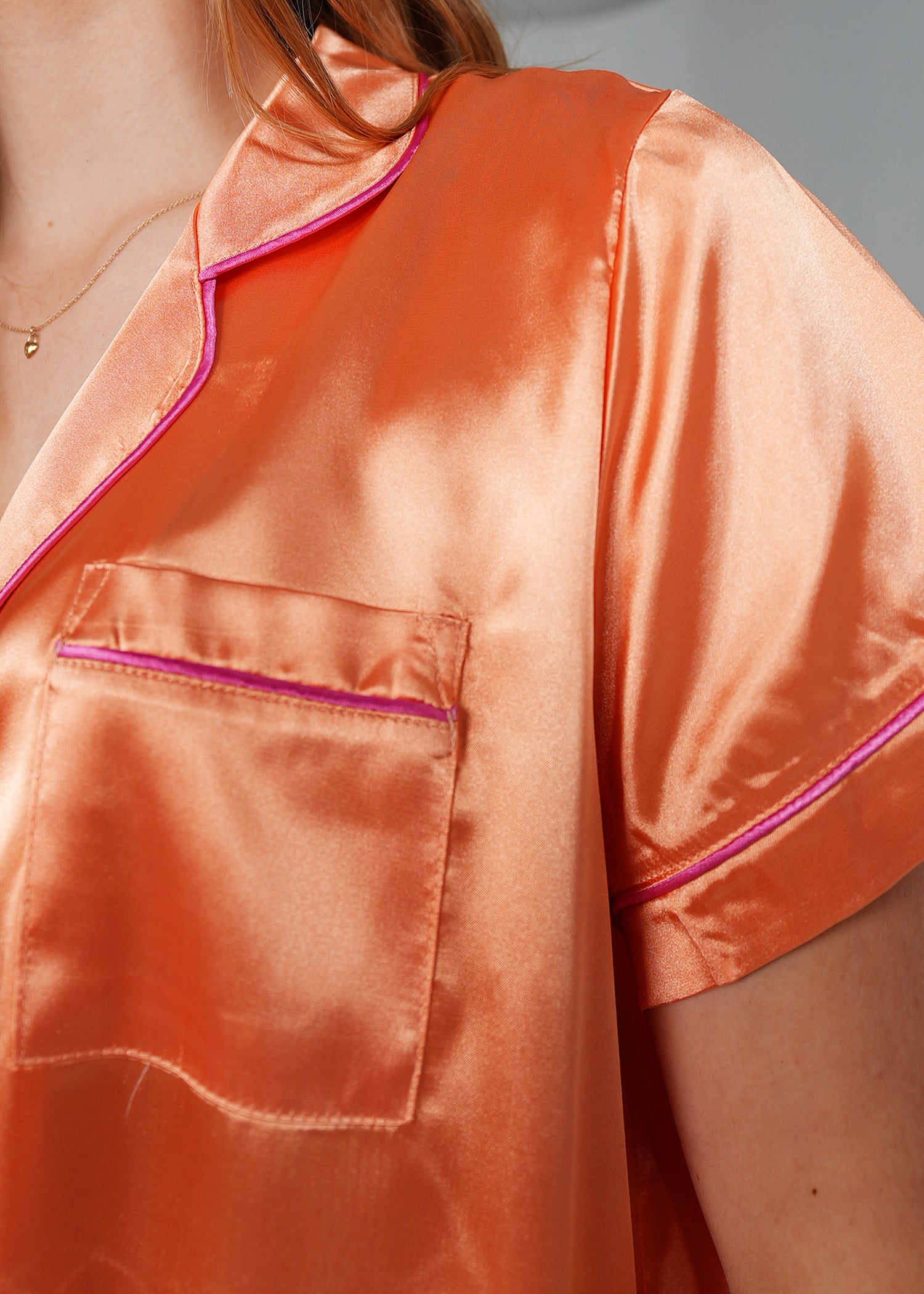 Night Sweet Thing Womens Candy Orange Satin Short Pyjama Set