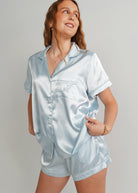 Night Sweet Thing Womens Baby Blue (With Blue Piping) Satin Short Pyjama Set