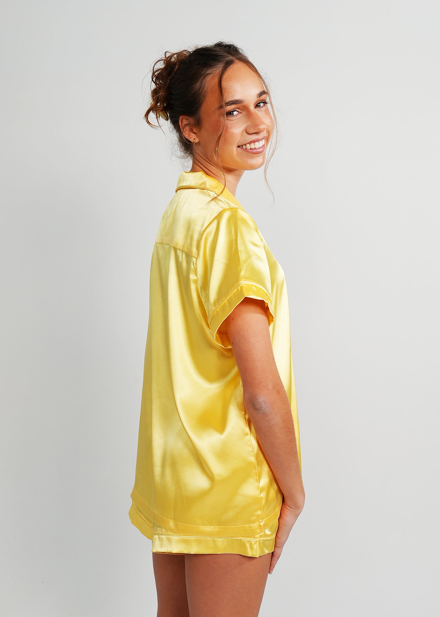 Night Sweet Thing Womens Lemon Yellow Satin Short Pyjama Set