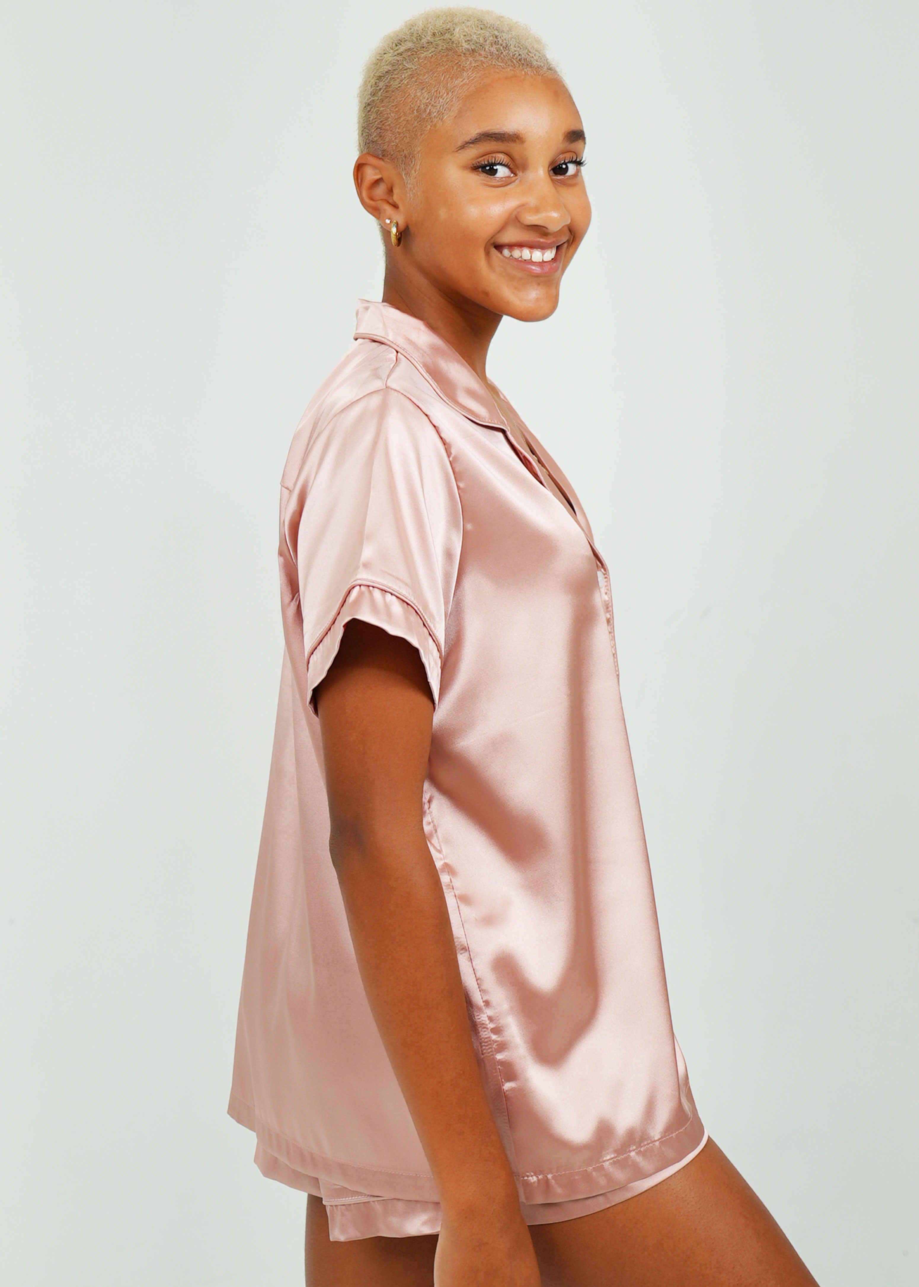 Night Sweet Thing Womens Rose Pink (With Rose Pink Piping) Satin Short Pyjama Set