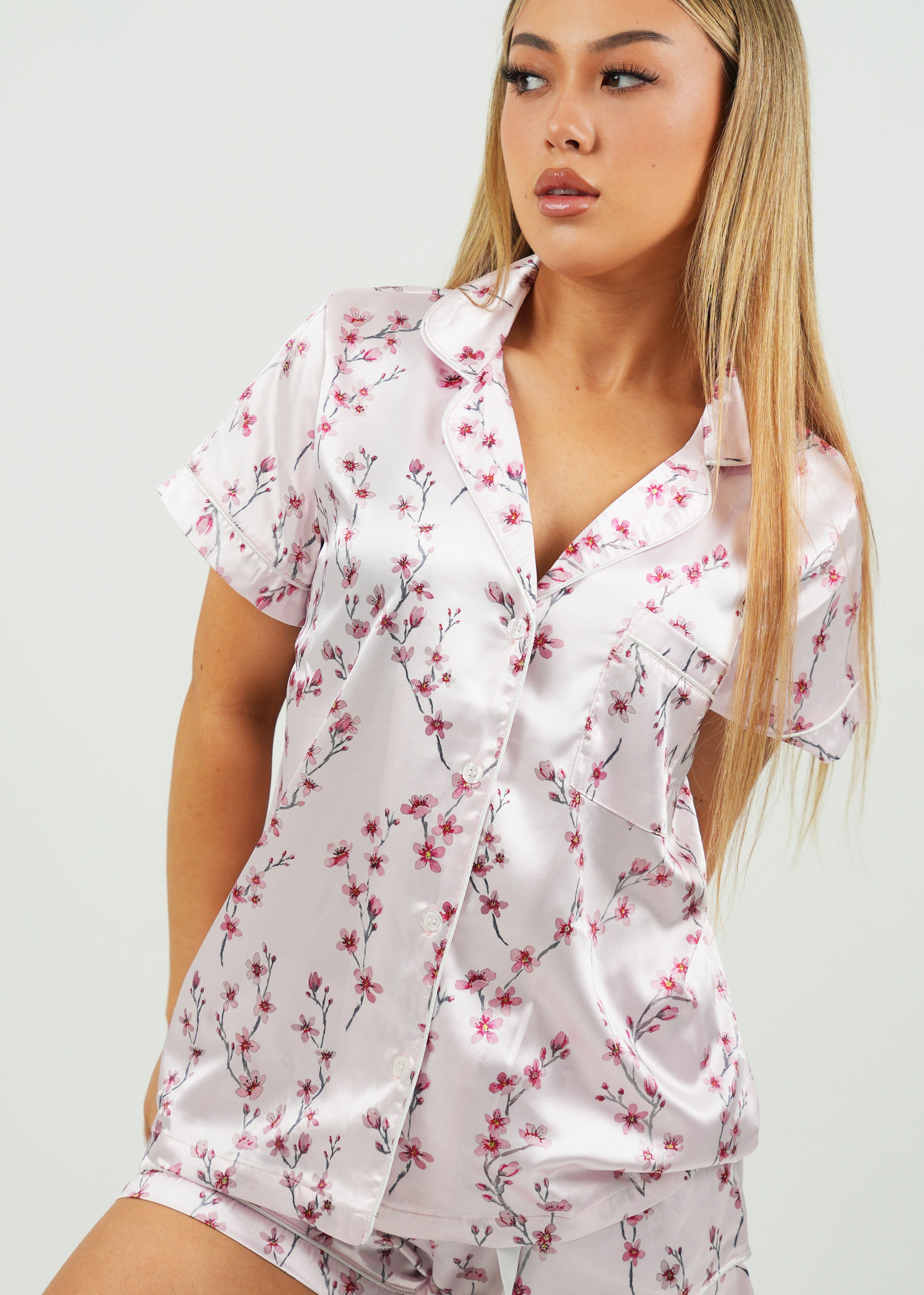 Cherry Blossom Satin Short Pyjama Set