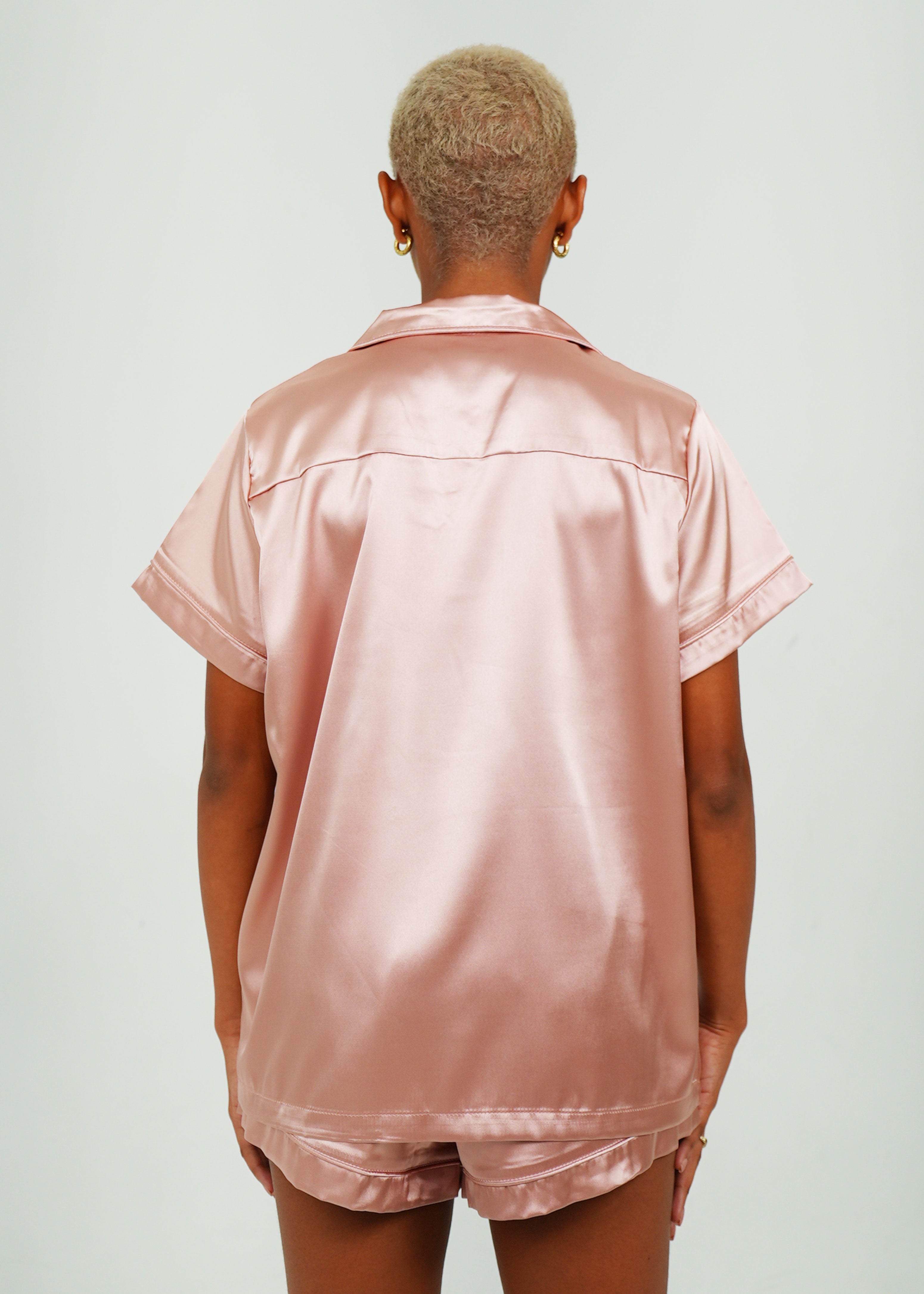 Night Sweet Thing Womens Rose Pink (With Rose Pink Piping) Satin Short Pyjama Set