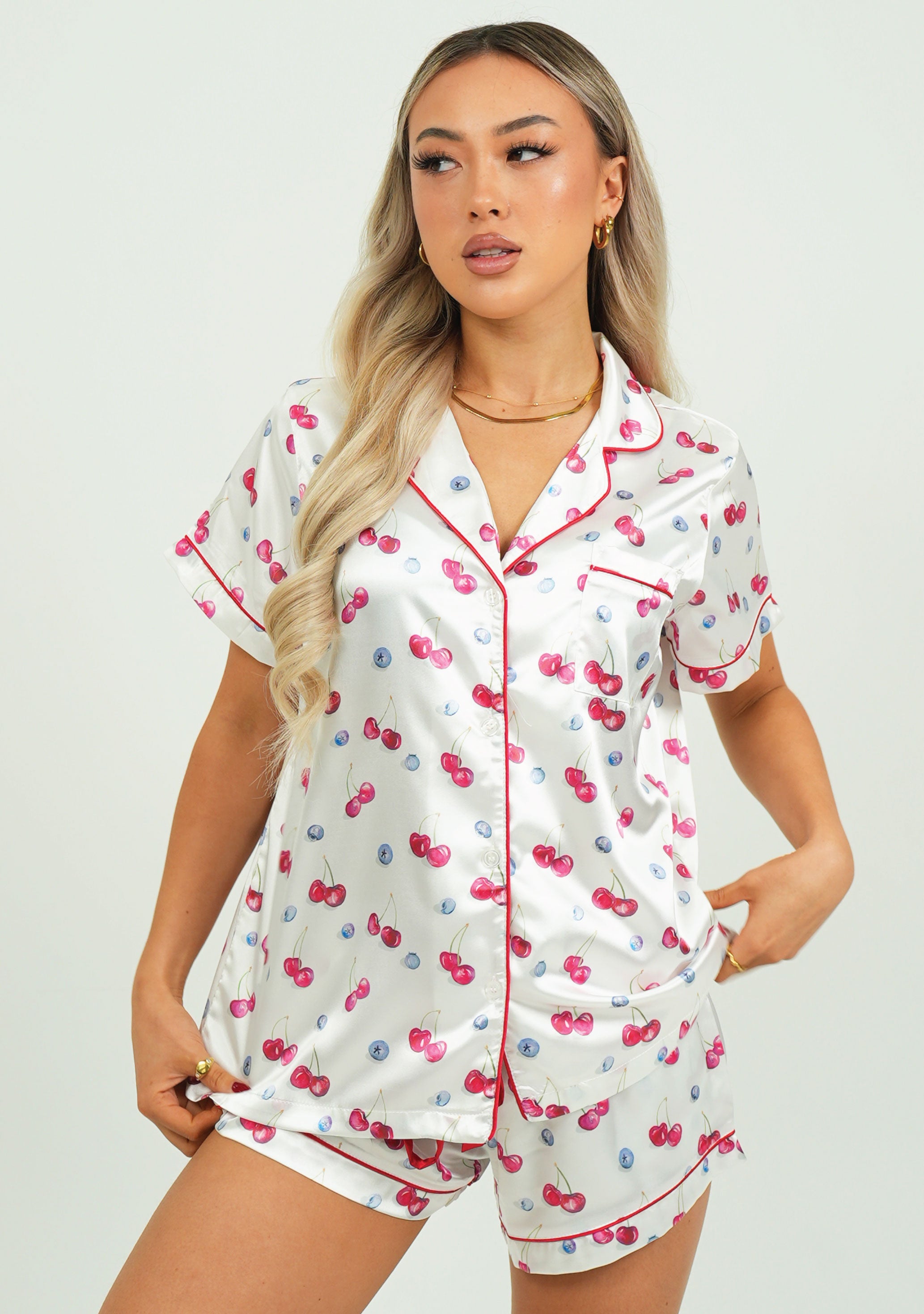 Cherries and Berries Satin Short Pyjama Set