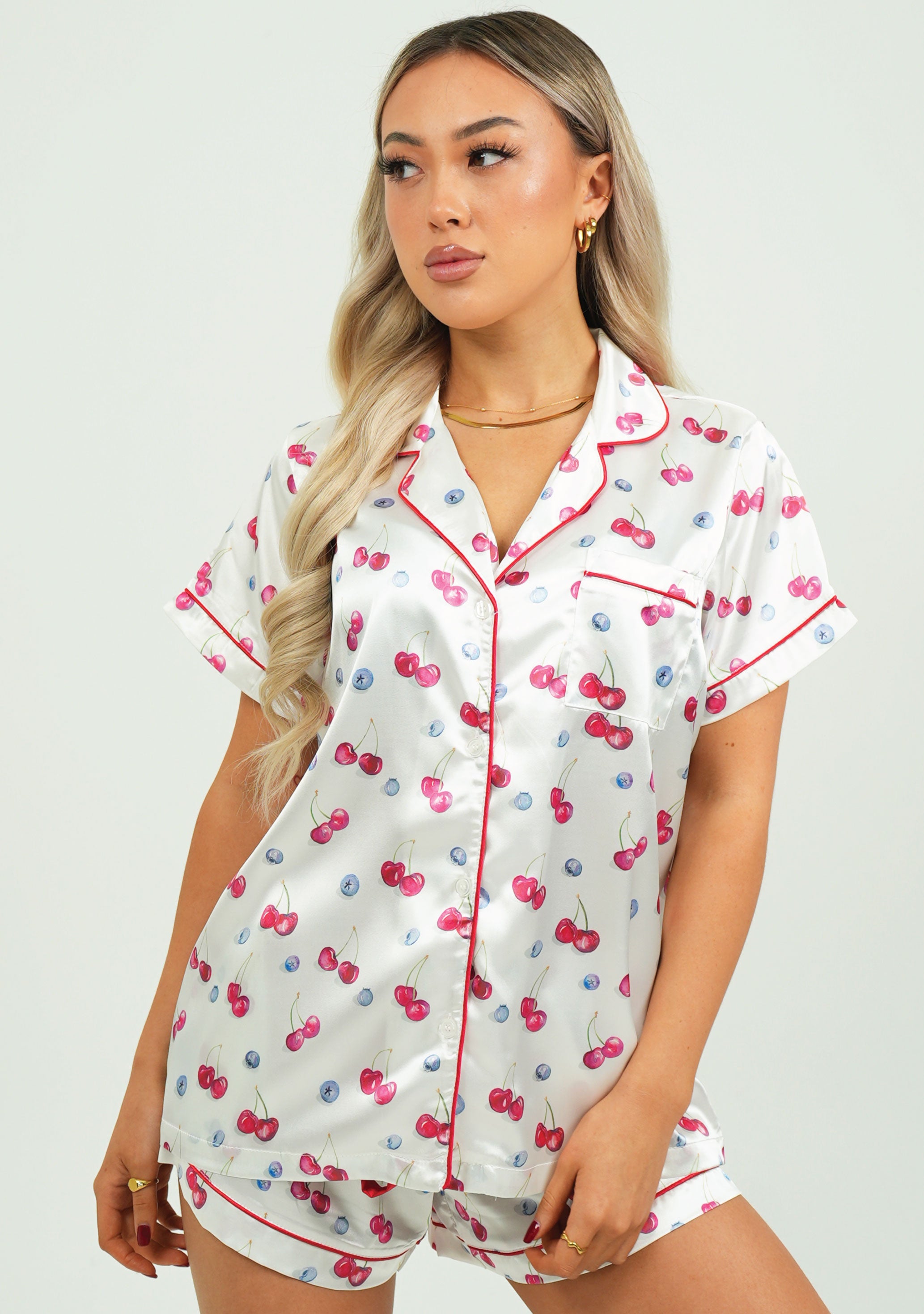 Cherries and Berries Satin Short Pyjama Set