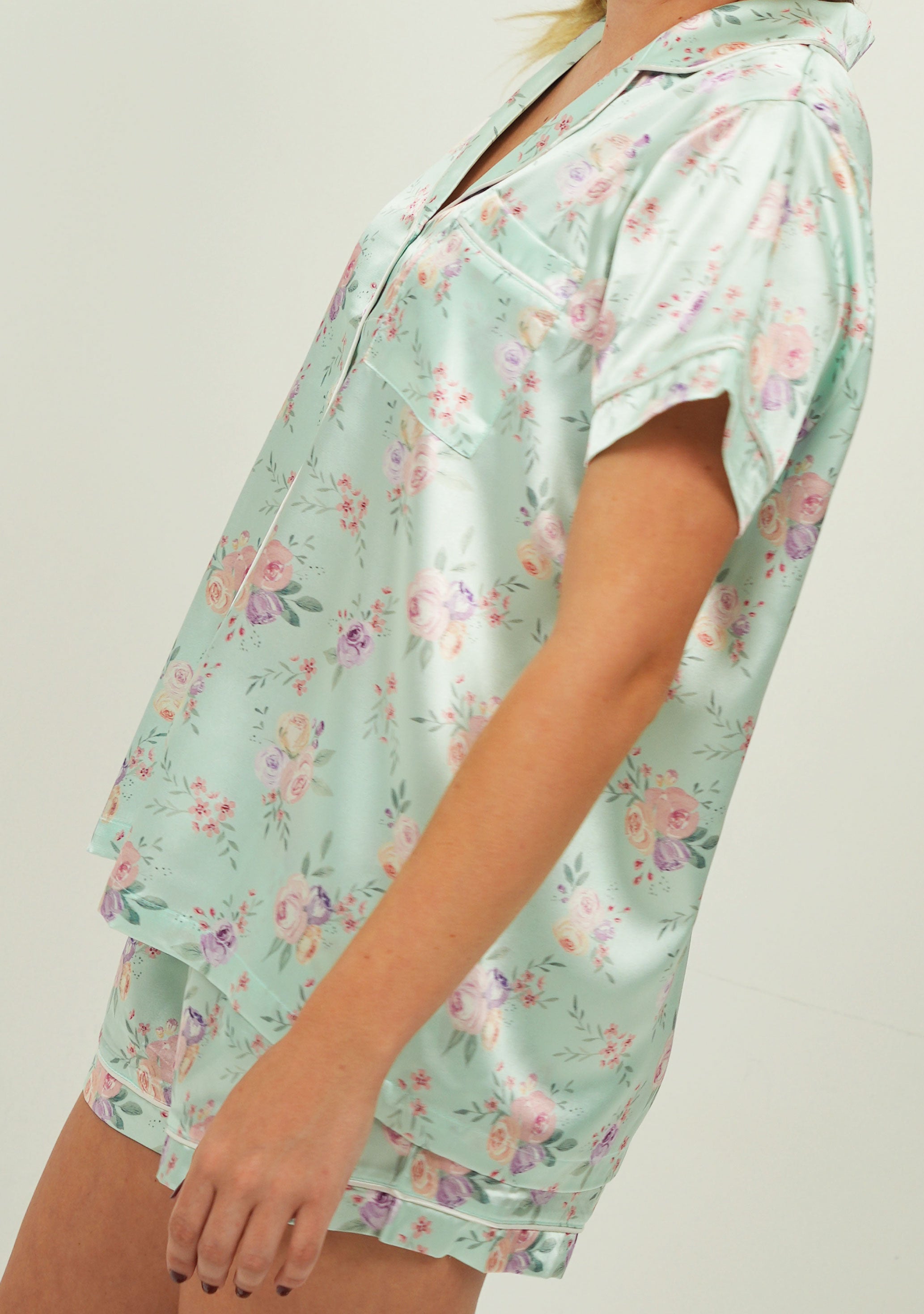 Mint Blossom Satin Short Pyjama Set